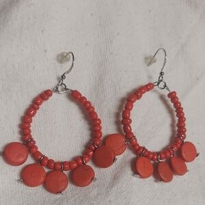 Red Beaded Hoop Earrings